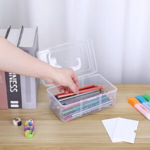 BTSKY Portable Small Storage Box with Flap Lid Clear Plastic Dividing Storage Container with Removable Inserts Multipurpose Plastic Sewing Box Craft Box for Beads, Threads, Stationery, Art Supplies