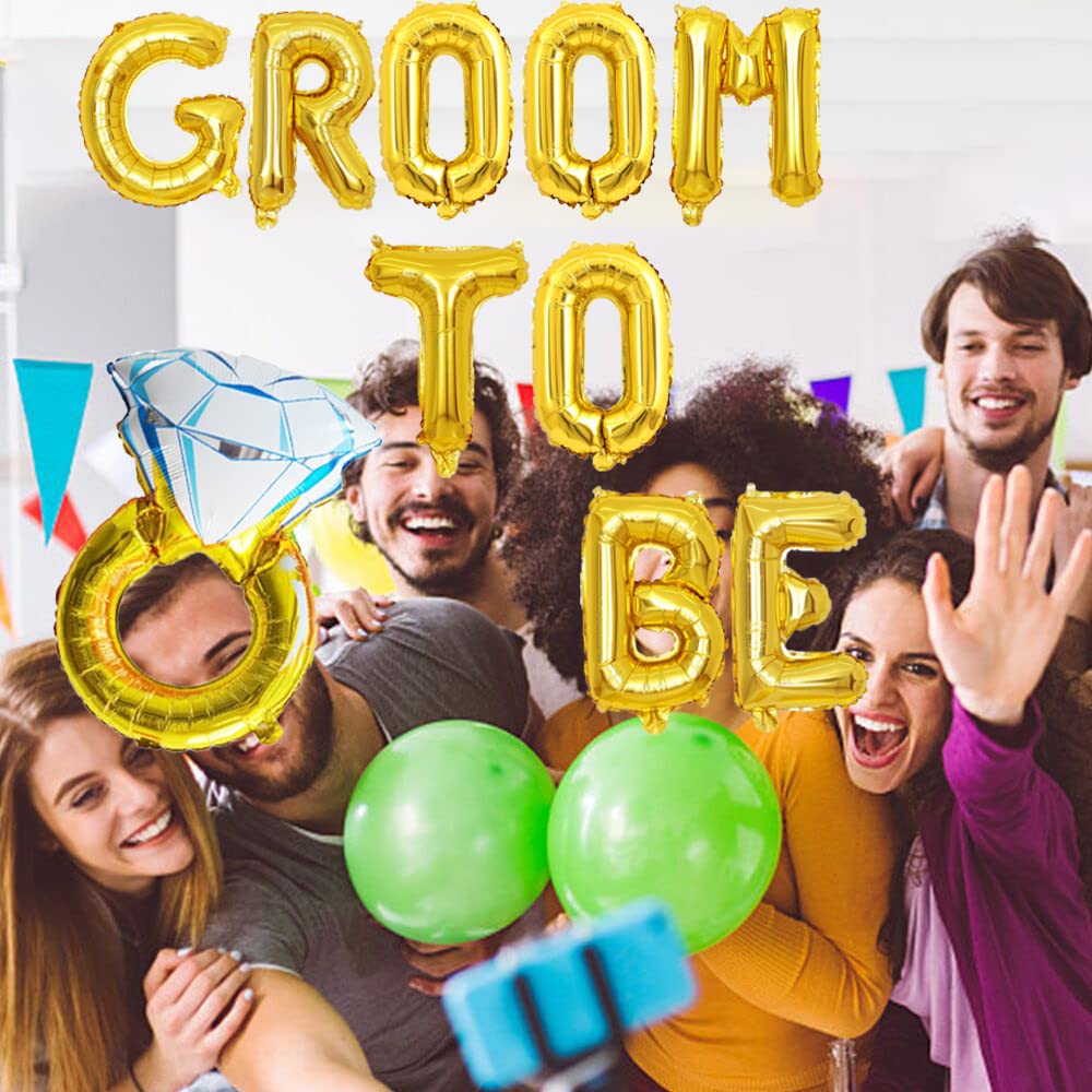 KUNGOON Groom To Be Balloons Banner,Golden Bachelor Party Sign,Men Bachelor/Team Groom/Bridegroom To Be Themed Decor for Bridegroom Shower Engagement Wedding Party Decorations .(Gold)