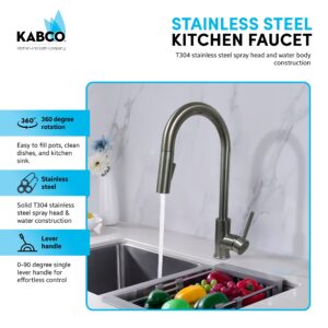 KABCO 17.5 Inch Brushed Nickel Finish Kitchen Faucet with Double Function Pull Out Down Spray Head, Spot, Rust, and Fingerprint Resistant Stainless Steel 360 Degree Swivel Spout