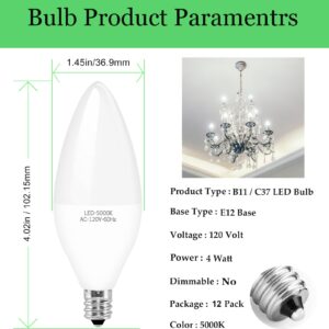 E12 Candelabra LED Light Bulbs - Equivalent 40W Candle Bulbs, 5W LED Chandelier Light Bulbs, B11 & C37 E12 LED Bulb Daylight (5000K), 450 Lumens, Pack of 12