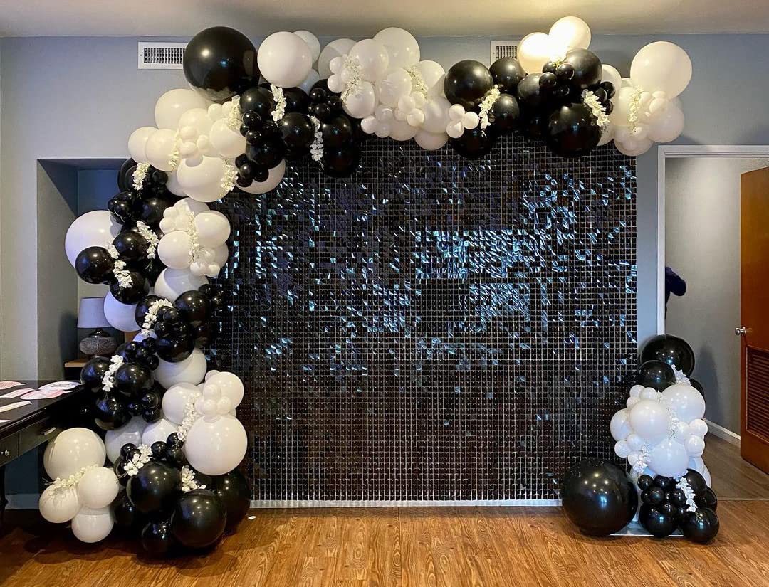 Black and White Balloon Garland Kit, 124Pcs Arch Kit with Confetti White and Black Balloons, Bright Durable Latex Balloons for Birthday, Anniversary, Wedding, Engagement, Graduation, Party Decorations