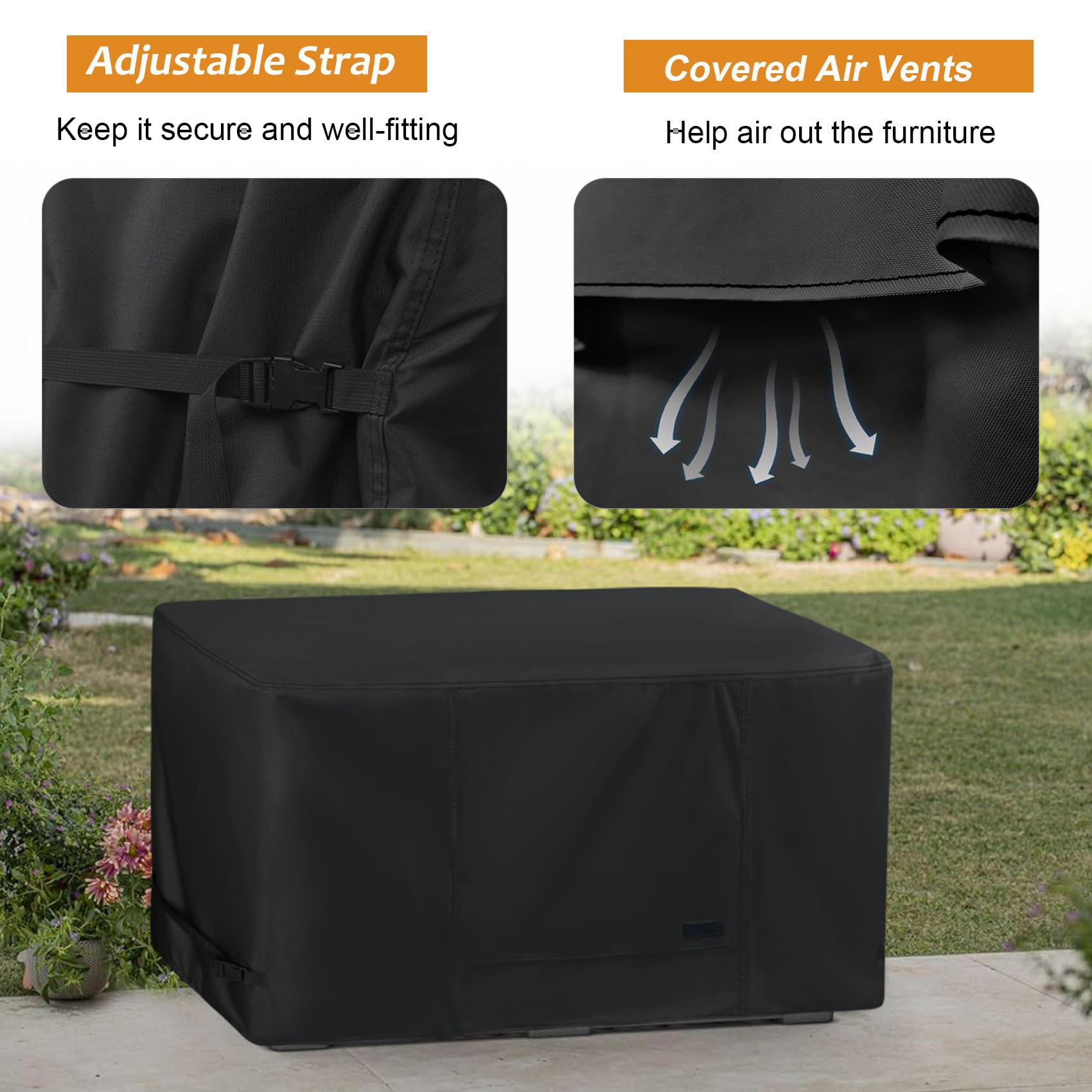 NettyPro Deck Box Cover, Fade Resistant Outdoor Patio Waterproof Storage Box Bench Cover for Rectangular 71-100 Gallon Resin Deck Box, 46 x 24 x 22 inch, Black