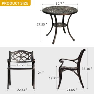 DWVO 5 Piece Outdoor Furniture Cast Aluminum Patio Dining Sets, All-Weather Patio Bistro Sets with 4 Chairs, 30 Inches Round Table with Umbrella Hole, Adjustable Feet for Balcony Backyard Deck Garden