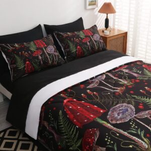 gusuhome 7 piece mushroom comforter set king size mushroom bedding set bed in a bag 3d plants black boho quilt set for kid boys girls teens woman adults all season