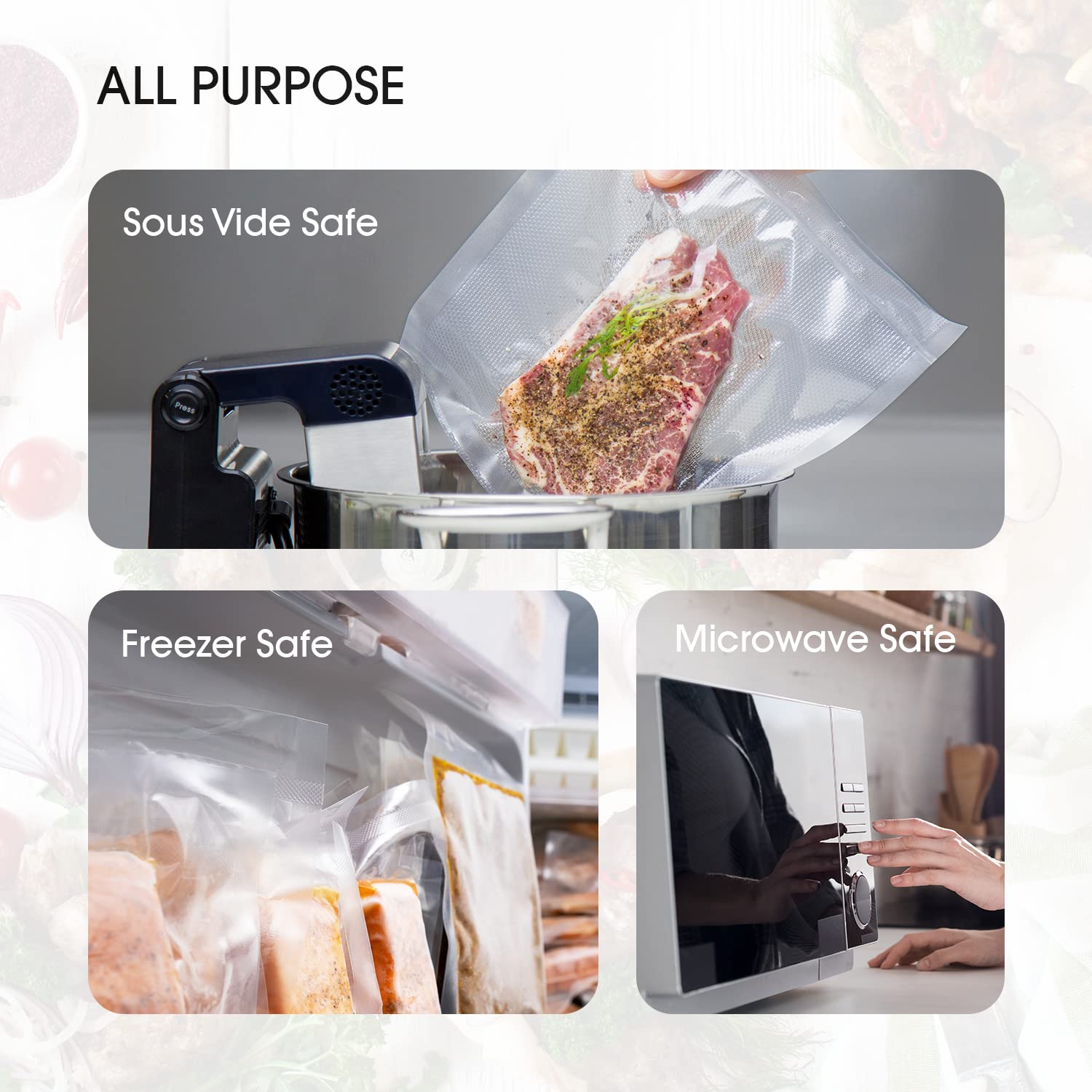 Vesta Precision Premium Vacuum Sealer Bags Rolls - 8” x 20’ (2 Rolls) | 11” x 16’ (3 Rolls) 5 Mil Thickness, Puncture Resistant, Ideal for Food Storage, Meal Prep, and Sous Vide