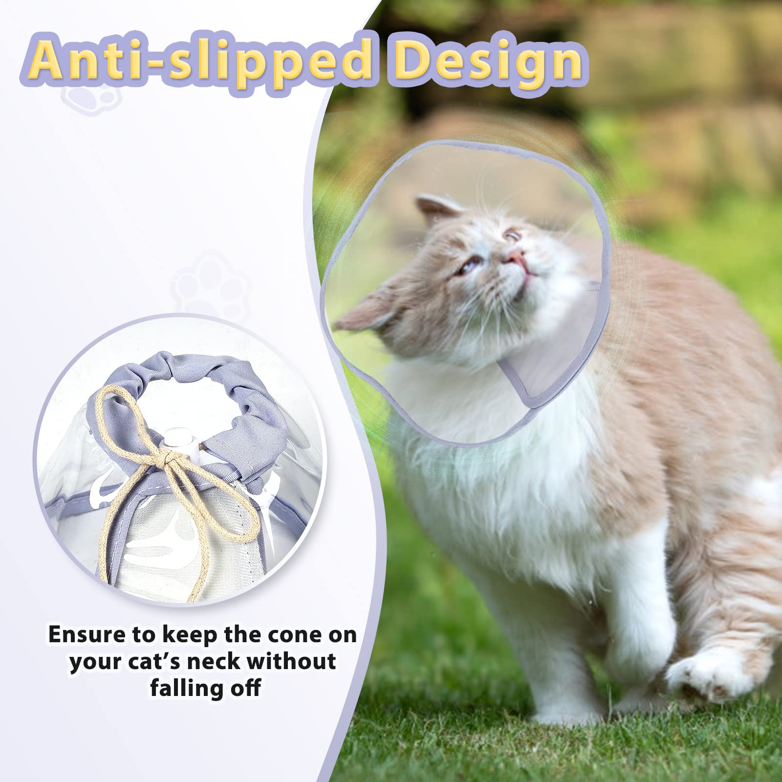 Cat Cone, Cat Cones Alternative to Stop Licking and Scratching, Soft Cone for Cats After Surgery with Drawstrings, Comfortable Pet Cones for Cats to Recovery Wound