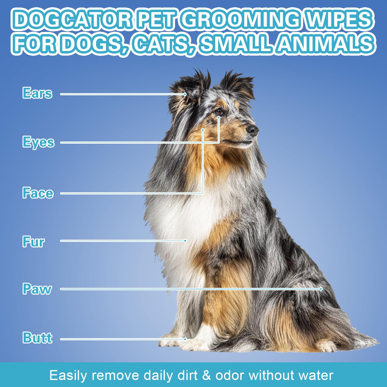 Dogcator Deodorizing Bathing Wipes for Dogs and Cats, Hypoallergenic Dog Glove Wipes for Cleaning | Fragrance Free Natural Puppy Glove Wipes | Soothes Itchy Dry Skin | 32 Count