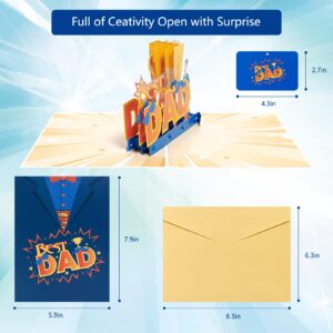 YOULEY Pop Up Fathers Day Card Funny Best Dad Card with Envelope and Note Card Father’s Day Gift Thank You Card Greeting Card Birthday Card for Dad Grandpa from Daughter Son Wife