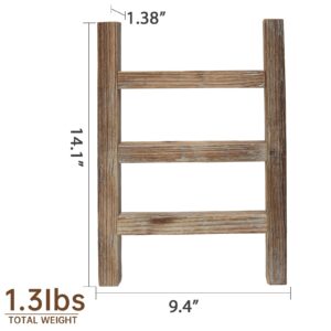 FUIN Wooden Tea Towel Ladder, Mini Ladder Towel Rack Display Hanger, Small Rustic Farmhouse Tea Towel Stand Holder for Country Bathroom Decor, Burnt Brown