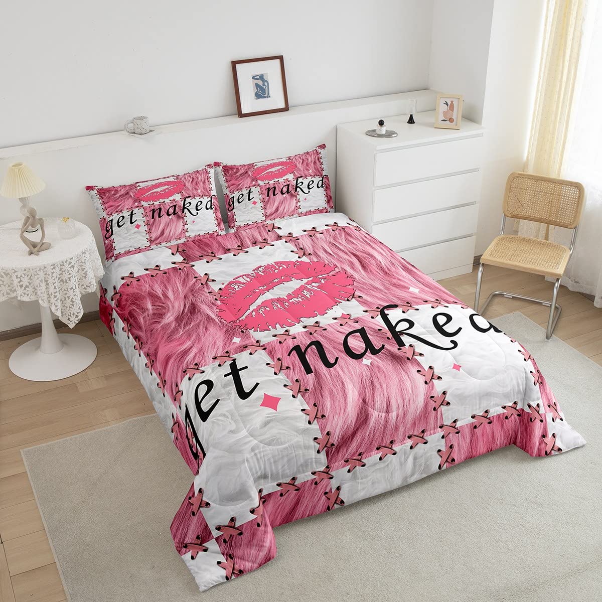 Feelyou Cuw Fur Kids Comforter Set Get Naked Bedding Set for Boys Teens Decor Kiss Printed Comforter Pink Cowgirl Plaid Grid Duvet Set 2Pcs Twin Size Boys