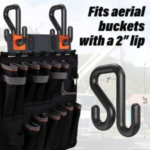 2 Pack Bucket Hooks, Aerial Bucket Hooks, Fits for 2" Aerial-Bucket Lip, Hooks for Aerial Baskets, Lineman Bucket Tool Holder, Attach Tool Bags or Aprons to Buckets, Black