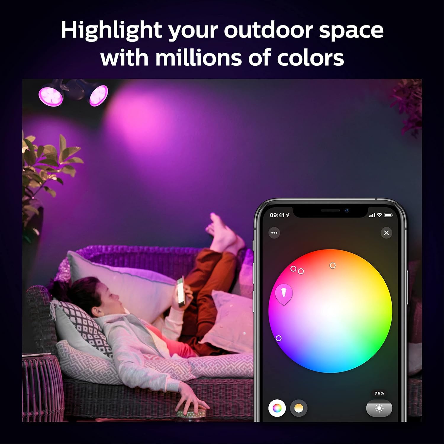 Philips Hue White and Color Ambiance PAR38 Outdoor Spotlight, Two-Pack, Requires Hue Bridge, Compatible with Alexa, Apple HomeKit and Google Assistant