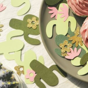 Cactus Paper Confetti Succulent Baby Shower Green Table Decoration Glitter Golden Greenery Scatter Pink Flower Craft Supplies Fiesta Theme Birthday Party Wedding Gift Decor 105 Pcs