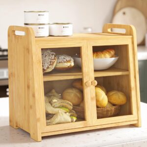 ambird bamboo bread box keep the bread fresh for kitchen counter-large capacity wooden bread storage container farmhouse bread box with window bread holder