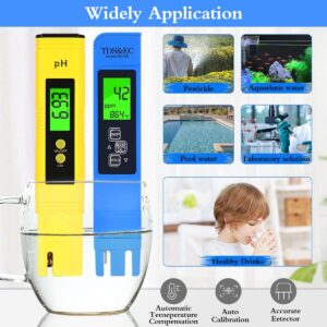 PH Meter TDS Meter Kit, Water pH Meter and 3 in 1 TDS&EC Water Tester Combo, ±0.01 pH Accuracy ±2% F.S Accuracy TDS/EC/Temperature Meter,for Hydroponics, Household Drinking, Aquarium