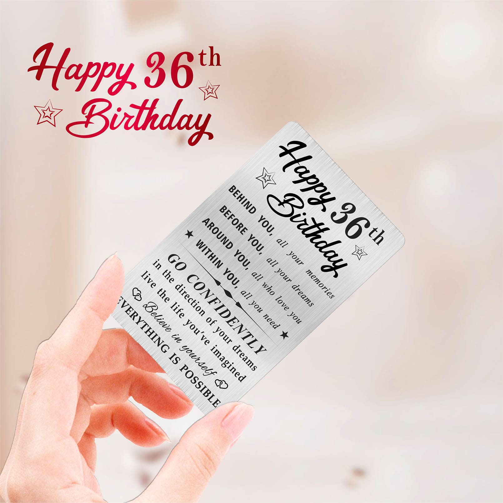 MOQIYXL Happy 36th Birthday Card for Men Women, Small Engraved Wallet Card for 36 Year Old Birthday Gifts