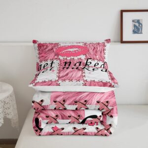 Feelyou Cuw Fur Kids Comforter Set Get Naked Bedding Set for Boys Teens Decor Kiss Printed Comforter Pink Cowgirl Plaid Grid Duvet Set 2Pcs Twin Size Boys