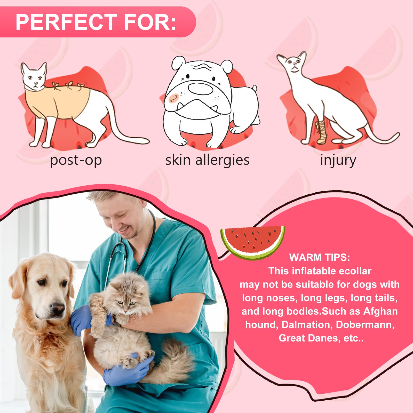 Dog Cone for Large Medium Small Dogs and Cats, Inflatable Dog Donut Collar Cone Soft Recovery Cones for Dogs After Surgery, Adjustable E Collar Does not Block Pet Vision