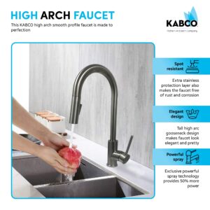 KABCO 17.5 Inch Brushed Nickel Finish Kitchen Faucet with Double Function Pull Out Down Spray Head, Spot, Rust, and Fingerprint Resistant Stainless Steel 360 Degree Swivel Spout