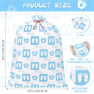 Yingzhao 2 Pcs 80 x 60 in Jumbo Bike Gift Bags Extra Large Baby Footprint Gift Bags Large Plastic Present Bags Birthday Gift Sack for Girl Boy Heavy Large Birthday Party Gifts Bags Baby Shower(Blue)