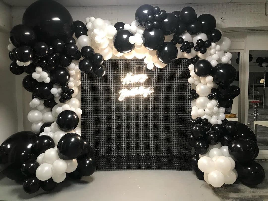 Black and White Balloon Garland Kit, 124Pcs Arch Kit with Confetti White and Black Balloons, Bright Durable Latex Balloons for Birthday, Anniversary, Wedding, Engagement, Graduation, Party Decorations