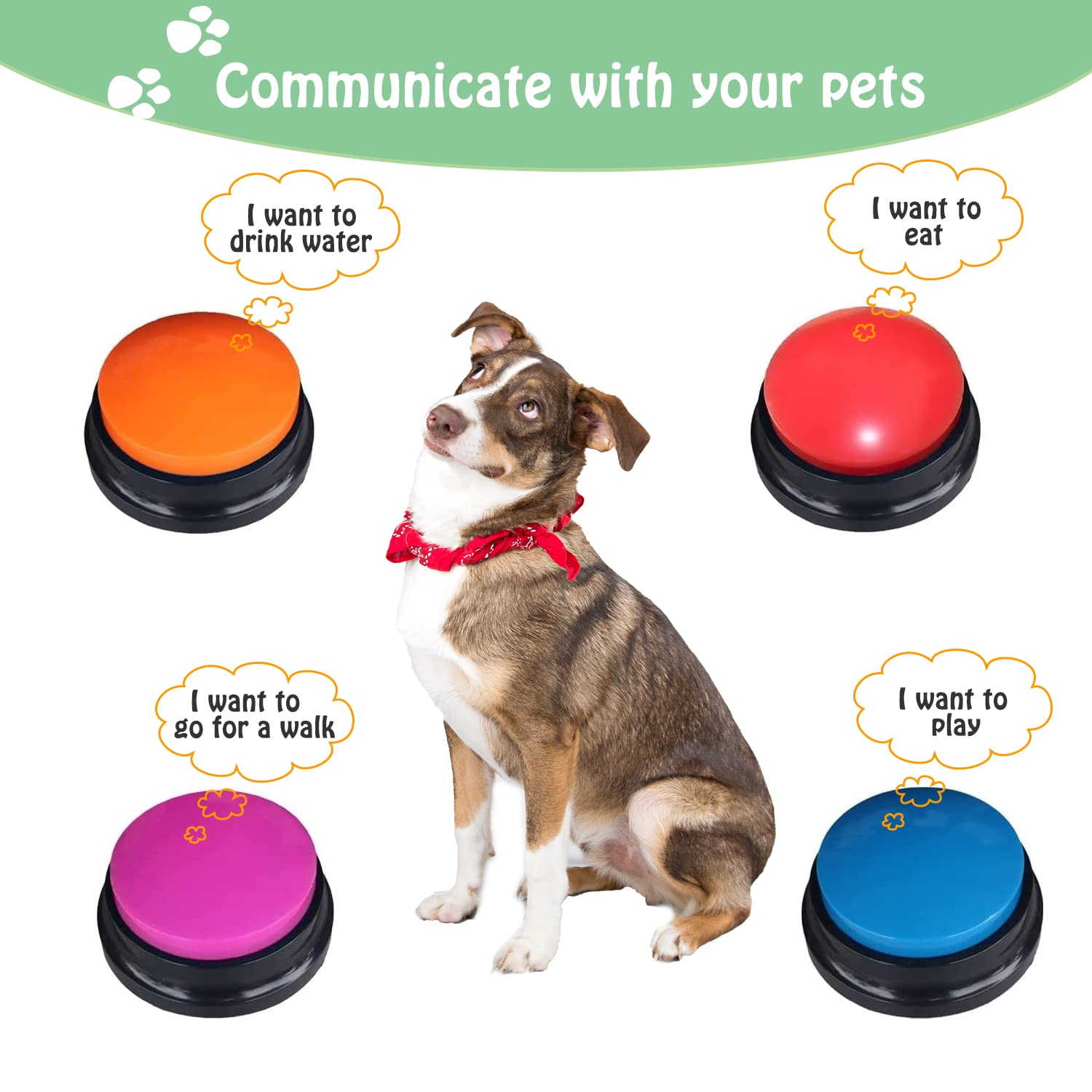 FINEST+ Voice Recording Button for Communication Pet Training Buzzer, 30 Second Record&Playback Dog Toy, Voice Recording Clicker for Cat, Puppy, Pet Trainin, Funny Gift for Study Office Home 4 Pcs