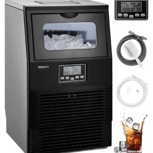 Silonn Commercial Ice Maker Machine, 84LBS/24H, Full Heavy Duty Stainless Steel Construction, Self-Cleaning, Clear Cube for Home Bar, Include Scoop, Connection Hose