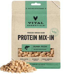 vital essentials freeze dried raw protein mix-in dog food topper, salmon mini nibs topper for dogs, 6 oz