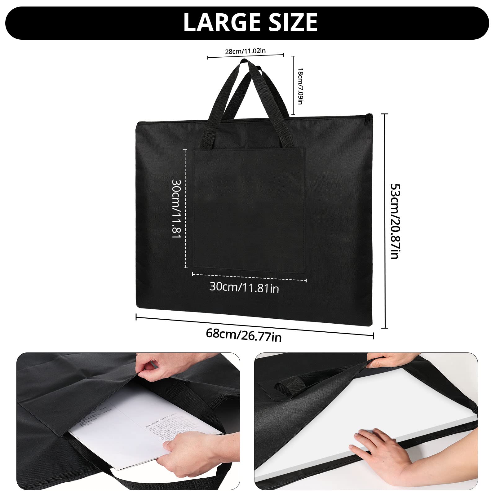 Art Portfolio Bag Case 20"x27",JIEJIEGS A2 Large Size Poster Board Storage Bag with Zipper and Handle Suitable Artist/Student for Artwork, Poster, Sketch Drawing, Photography, Solar Panel Storage