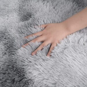 Maxsoft Runner Rug for Bedroom, 2x6 Feet Soft Shaggy Area Rugs Fluffy Carpet for Hallway Bedside, Upgrade Non-Slip Shag Plush Rug for Dorm Living Room, Tie-Dyed Light Grey