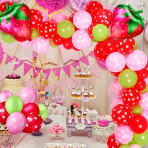 109 Pieces Strawberry Party Balloons Arch Garland 12 10 5 Inch Red Pink Green Latex Balloons Jumbo Strawberry Foil Balloons for Baby Shower Berry First Birthday Strawberry Party Decorations