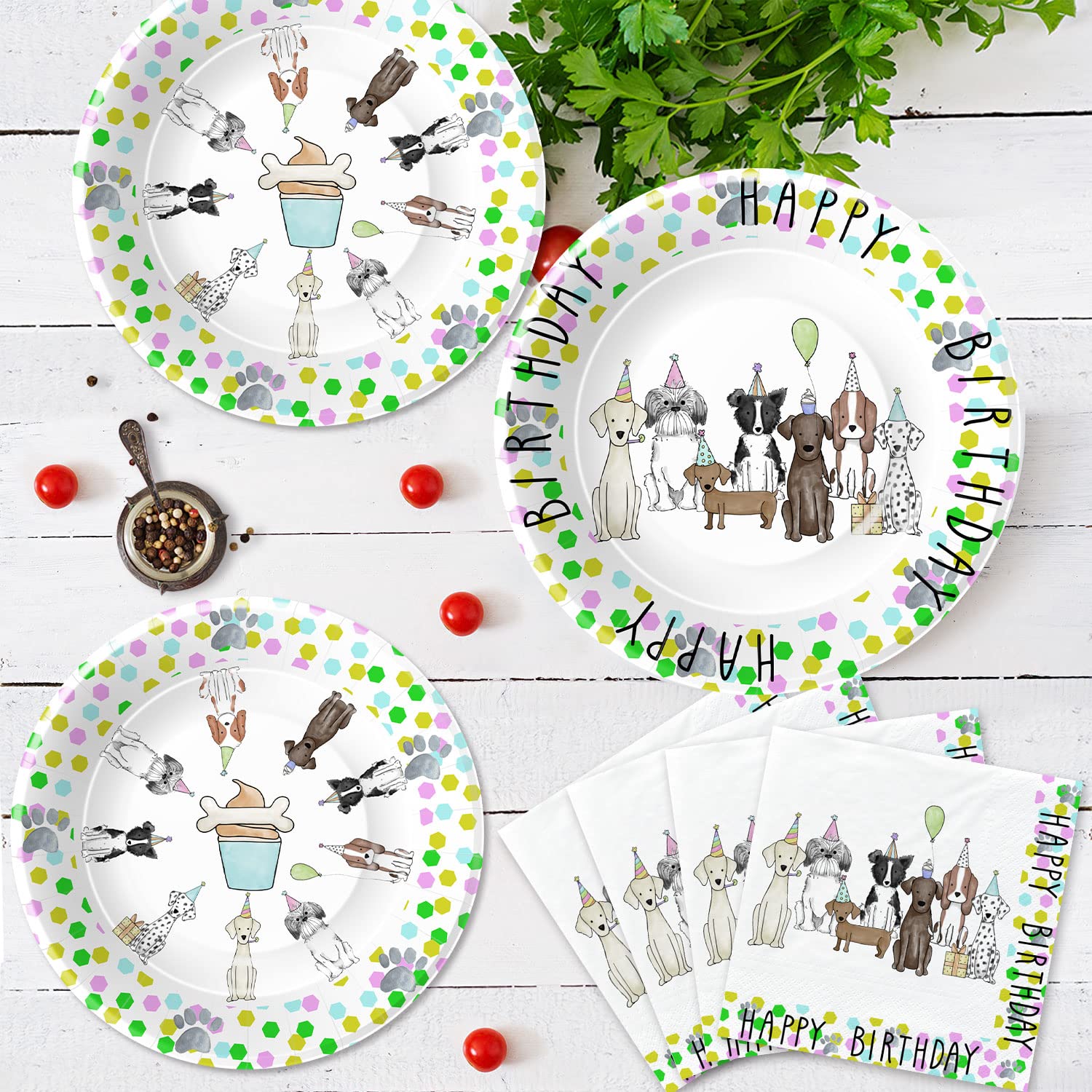 Xigejob Puppy Dog Birthday Plates And Napkins Party Supplies - Dog Party Decorations Tableware, Plate, Napkin, Tablecloth, Forks, Puppy Dog Theme Birthday Baby Shower Decorations Dinnerware | Serve 24