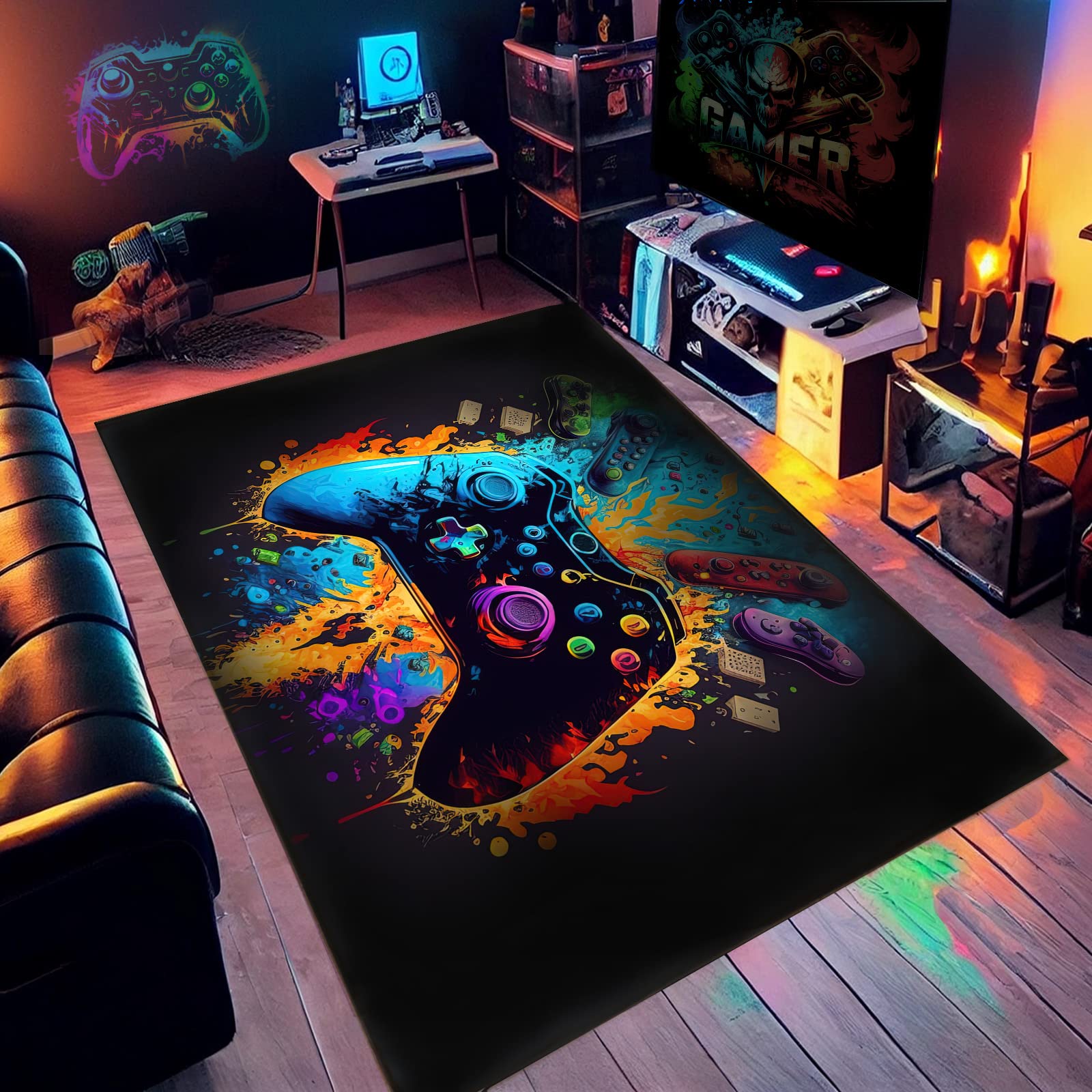 NEBOTON Gaming Rug - Game Room Rug for Boys Bedroom, Gamer Carpet for E-Sports Game Room or Living Room 60x40 inches