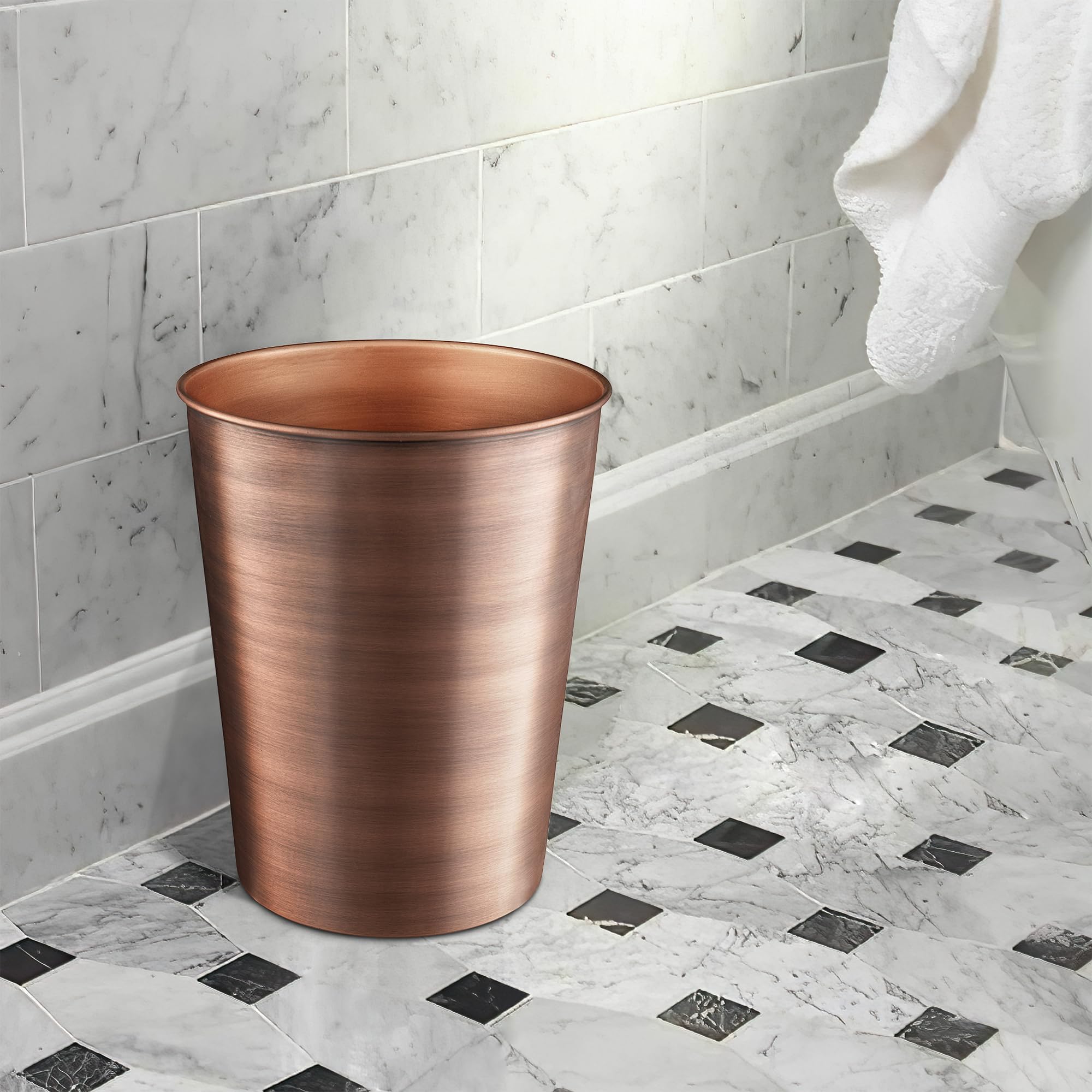 Monarch Abode Handcrafted Metal Wastebasket Trash Can for Home Office Bedroom, Decorative Wastebasket, Modern Bathroom Decor, Durable, Standard, Antique Copper Finish