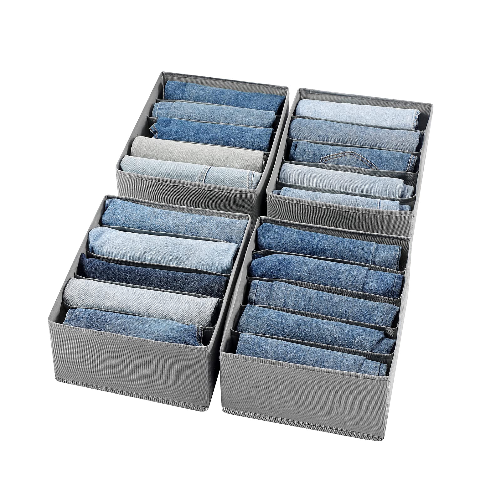 Coorganisers Jeans Drawer Organizers for Clothing, 5 Compartment Storage Box Wardrobe Clothes Organizer, Washable Clothes Organizer for Folded Clothes, Jeans, Pants, Leggings, t-shirts(Grey)