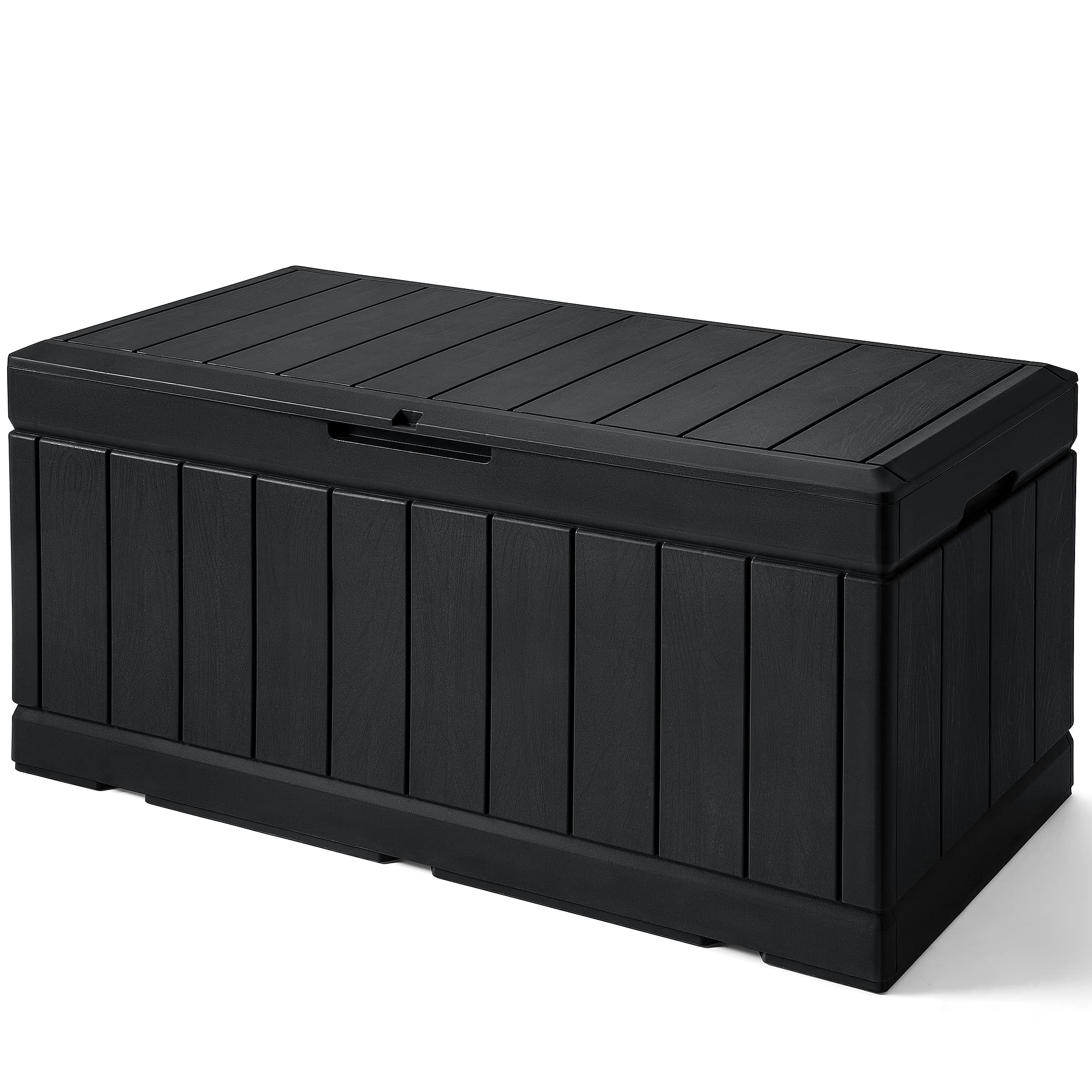 GUNJI 83 Gallon Storage Box Outdoor Waterproof Large Resin Deck Box Patio Storage Bench Lockable Storage Container for Outdoor Cushions, Garden Tools and Pool Supplies (Black)