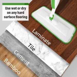 Mops for Floor Cleaning Microfiber Spray Mop with 3 Washable Reusable Pads, a Refillable 14 oz Bottle and Scrubber Wet Dry Flat Sweep Mop with 360 Degree Swivel Head for Home Hardwood Laminate, Green