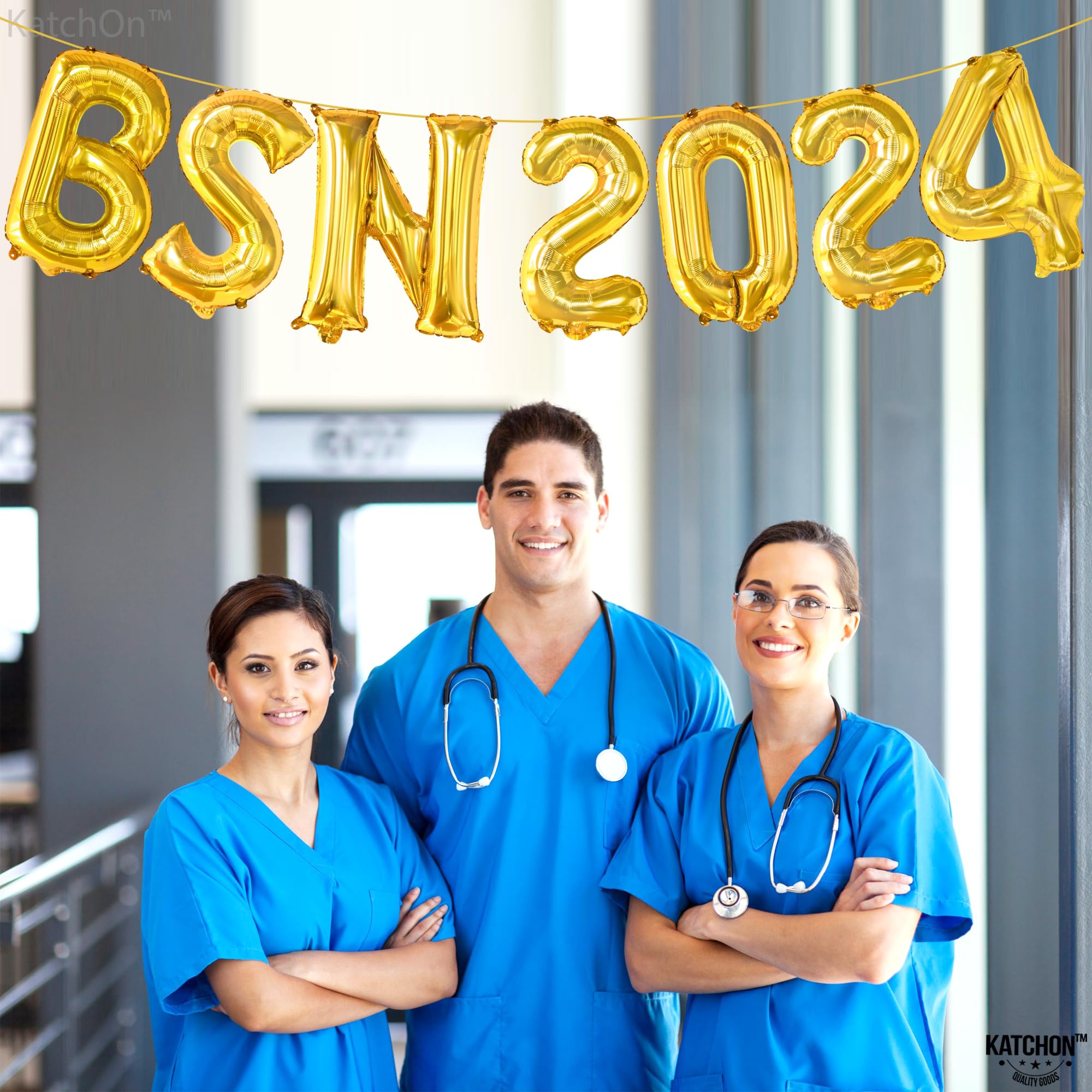 KatchOn, Gold BSN Balloons Letters 2024-16 Inch, Congrats Nurse Banner | Nursing Graduation Party Supplies 2024 | BSN Nurse Balloons 2024 for BSN Graduation Decoration | Nurse Graduation Decorations