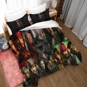 NICHIYOBI Caribbean Pirate Movie Jack Duvet Cover Set 3D Bedding Comforter Cover 3 Pcs (1 Duvet Cover+2 Pillowcases) Bedding Set (11,King-104x90in+20x30in*2)