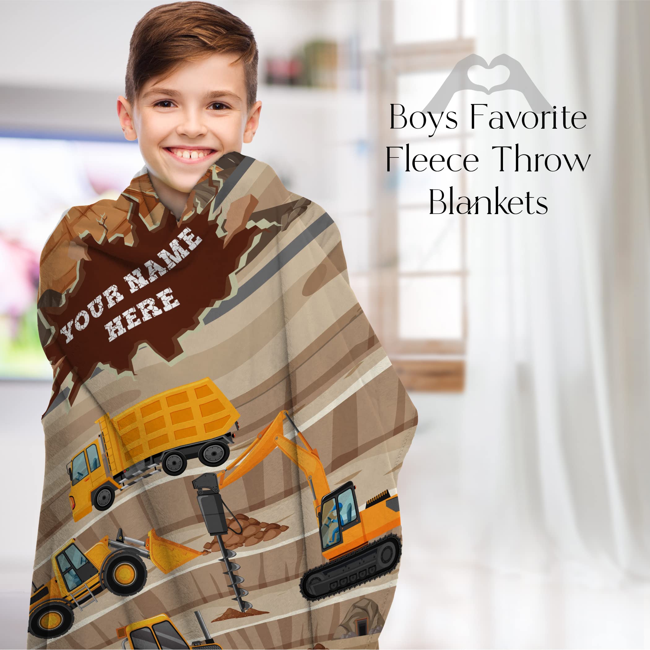 Personalized Blanket for Kids | Construction Truck Blanket | Fleece Throw for Boys and Girls | Kids & Toddlers | Tonka Bulldozer Dump Truck Loader Excavators (50x60 Fleece, V4)