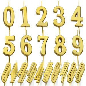 treela 100 pieces number birthday candles bulk, 3.94 inch gold numeral 0-9 candles for birthday cakes, glitter cake topper decoration for wedding anniversary celebration and party