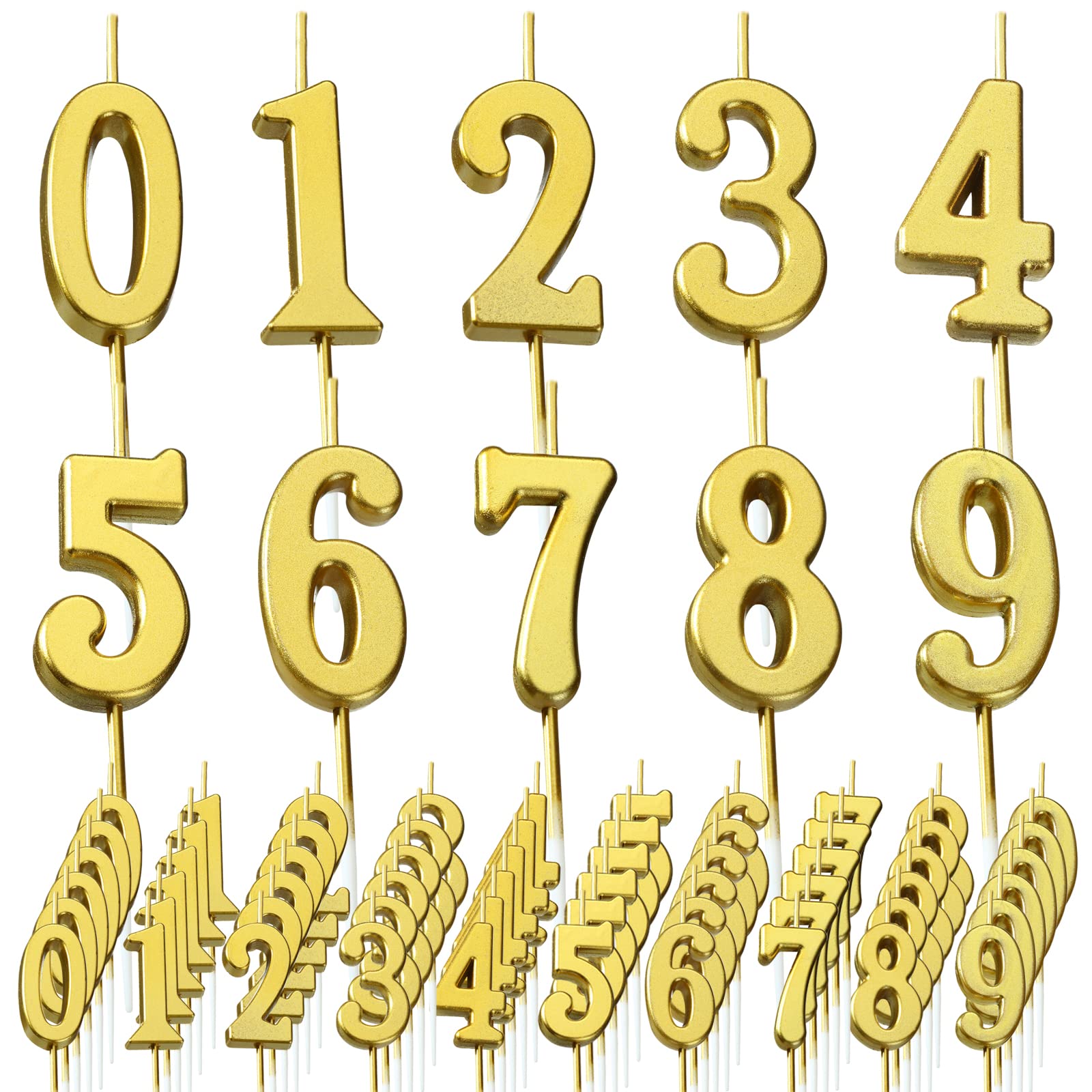 Treela 100 Pieces Number Birthday Candles Bulk, 3.94 Inch Gold Numeral 0-9 Candles for Birthday Cakes, Glitter Cake Topper Decoration for Wedding Anniversary Celebration and Party