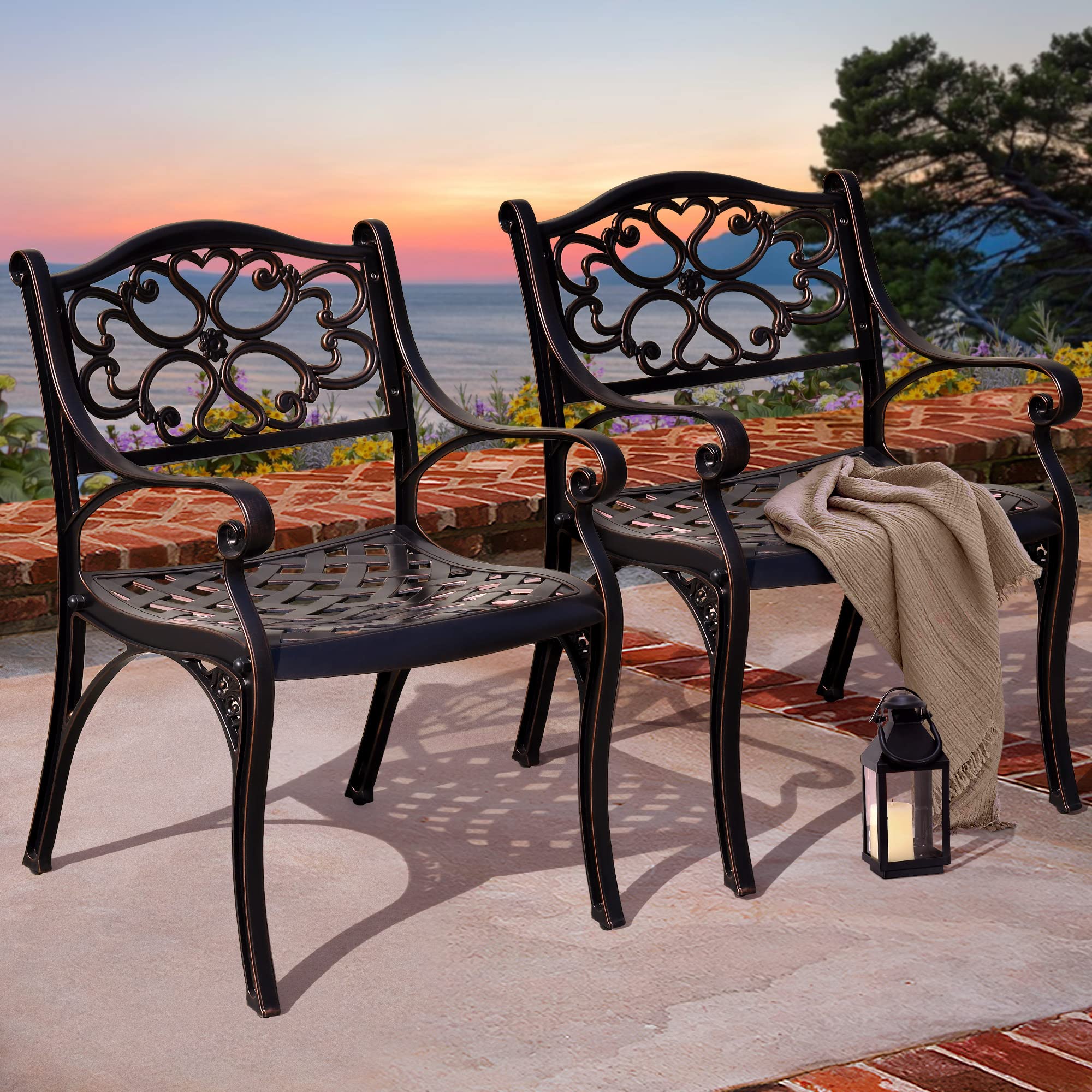 DWVO 5 Piece Outdoor Furniture Cast Aluminum Patio Dining Sets, All-Weather Patio Bistro Sets with 4 Chairs, 30 Inches Round Table with Umbrella Hole, Adjustable Feet for Balcony Backyard Deck Garden