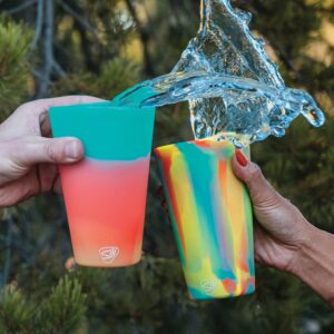 Silipint: Silicone Pint Glasses: 2 Pack -Sugar Rush & Aurora -16oz Unbreakable Cups, Flexible, Sustainable, Hot/Cold, Seasonal Color