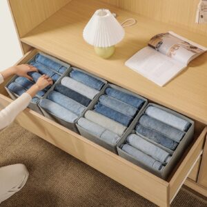 Coorganisers Jeans Drawer Organizers for Clothing, 5 Compartment Storage Box Wardrobe Clothes Organizer, Washable Clothes Organizer for Folded Clothes, Jeans, Pants, Leggings, t-shirts(Grey)