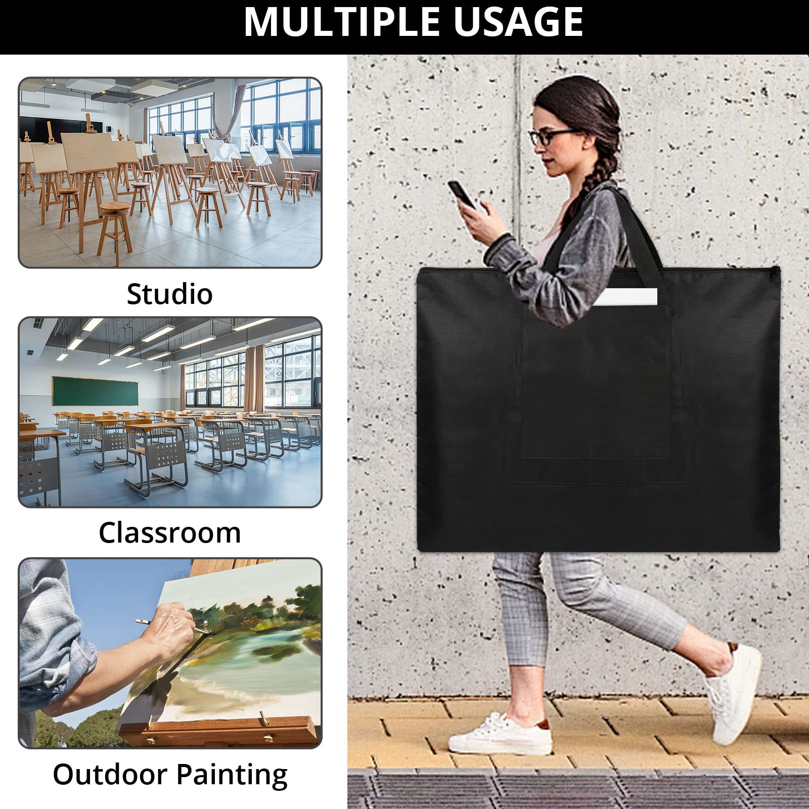 Art Portfolio Bag Case 20"x27",JIEJIEGS A2 Large Size Poster Board Storage Bag with Zipper and Handle Suitable Artist/Student for Artwork, Poster, Sketch Drawing, Photography, Solar Panel Storage