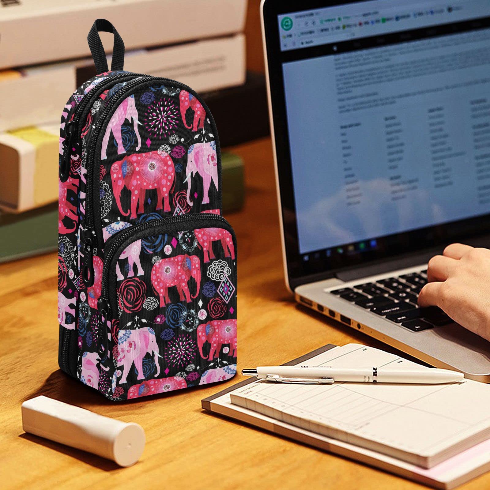 Elephants Pencil Case Big Capacity Pencil Pouch for Girls Boys Large Storage Pen Case for Middle High School College Office Student Women Adult Teen