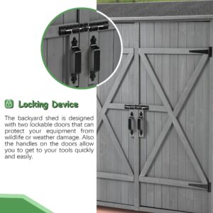 WEASHUME Outdoor Storage Cabinet, Wooden Storage Shed with Lockable Door, Tool Storage Shed Outdoor Storage for Backyard, 56”L x 19.5”W x 64”H Gray