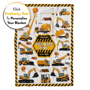 Personalized Truck Blanket - Made in USA and Shipped Next Day - Soft Fleece Construction Excavator Design for Kids & Adults, Toddler Bed or Sofa Throw (50x60 Fleece)