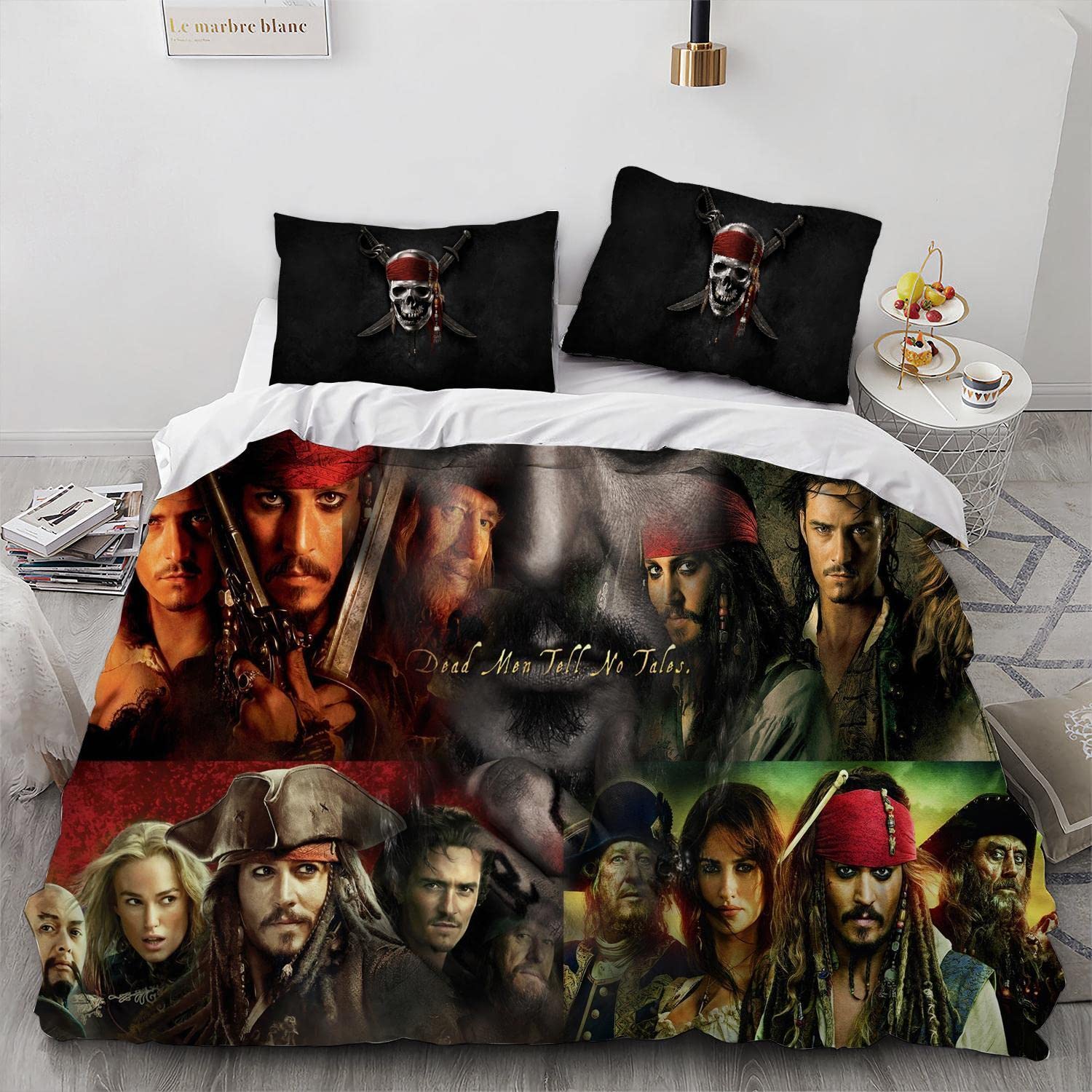 NICHIYOBI Caribbean Pirate Movie Jack Duvet Cover Set 3D Bedding Comforter Cover 3 Pcs (1 Duvet Cover+2 Pillowcases) Bedding Set (11,King-104x90in+20x30in*2)